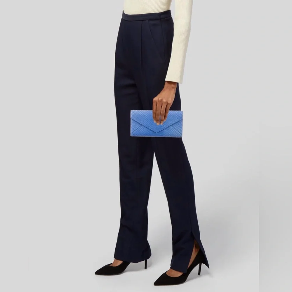 Smythson python leather clutch, Nile Blue - Picture 5 of 5